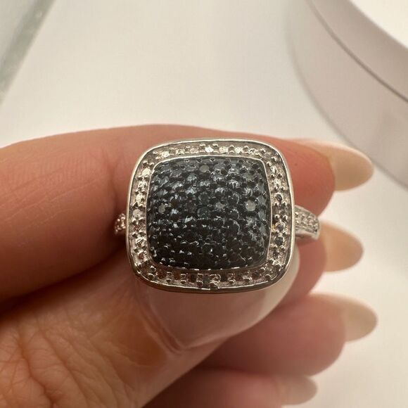 SALE! Beautiful genuine fancy blue diamond silver tone ring!! - Picture 4 of 7